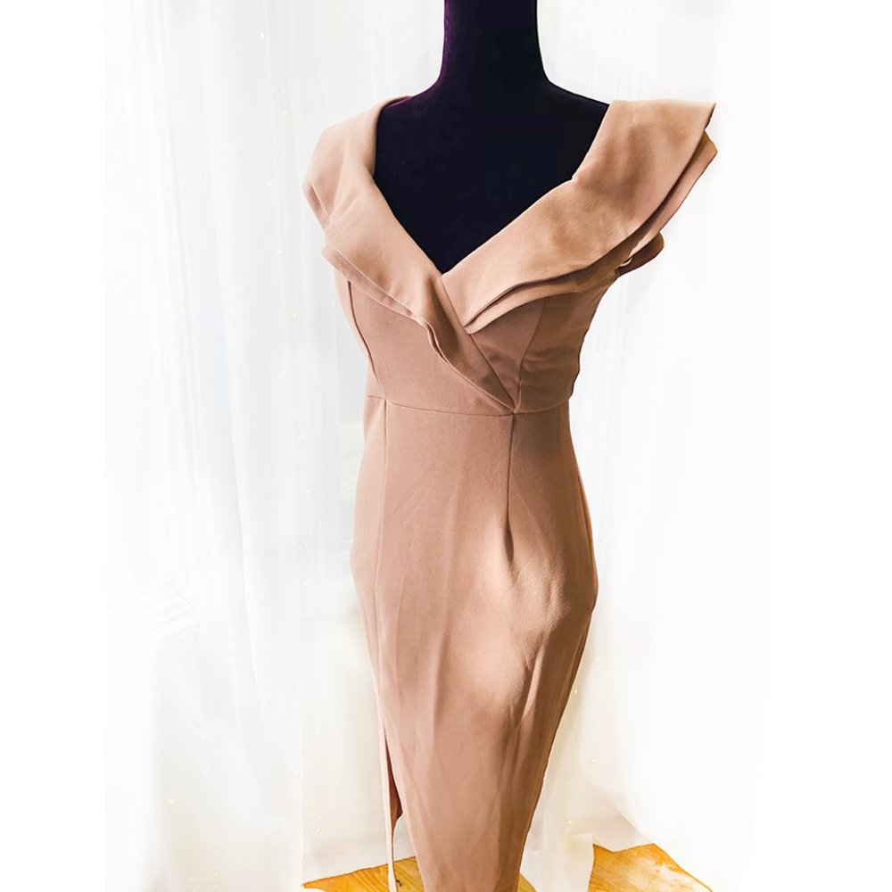 Midi Slit Blush-Pink Off-Shoulder Dress | MEDIUM